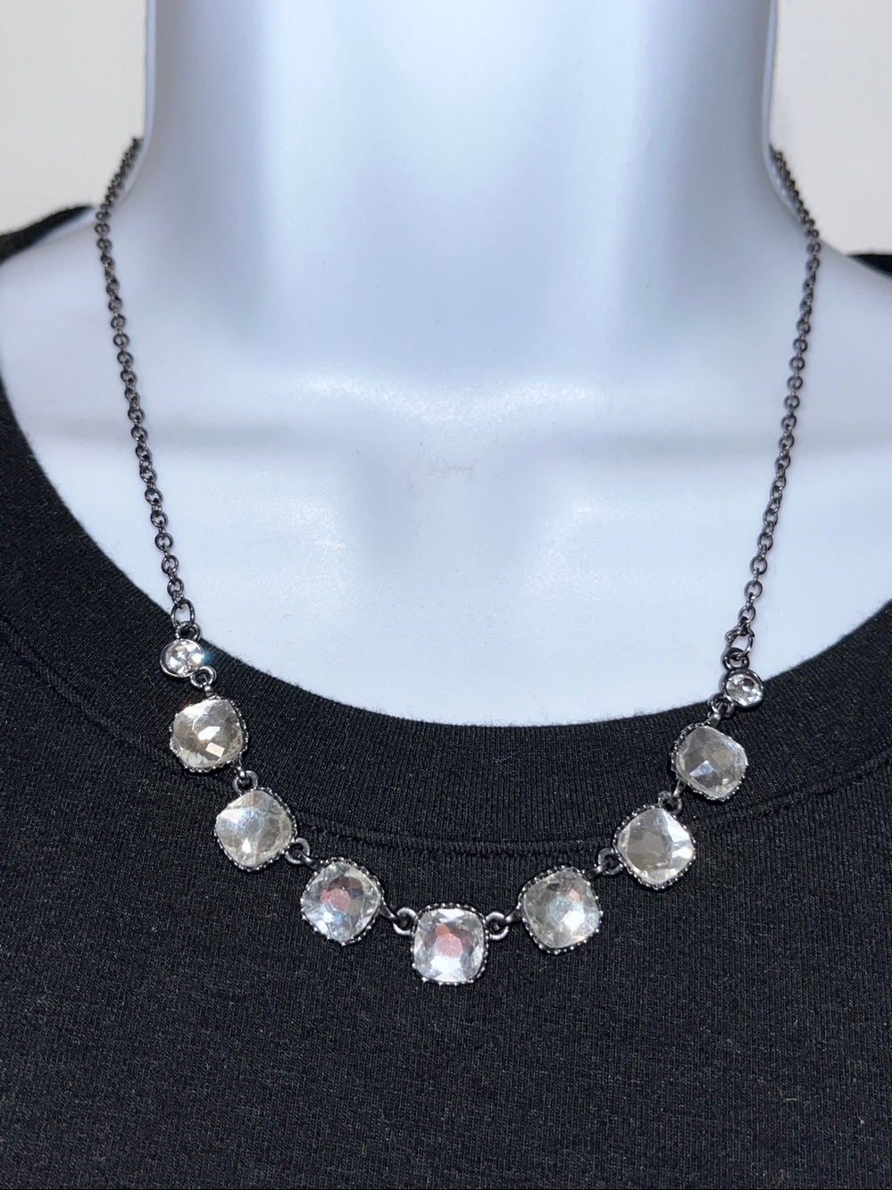 Modern Estate Iridescent Gunmetal Crystal Necklace